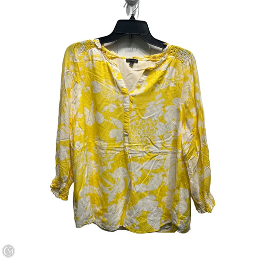 Top Long Sleeve By Talbots In White & Yellow, Size: L