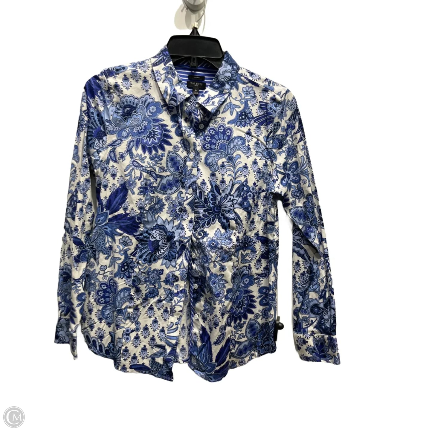 Top Long Sleeve By Talbots In Blue & White, Size: 8p