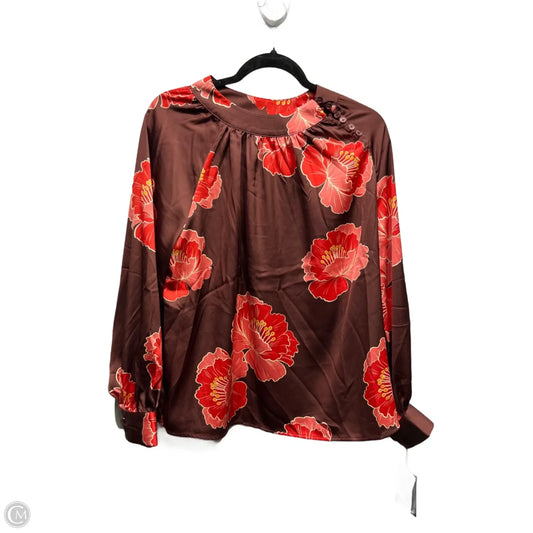 Blouse Long Sleeve By Nicole Miller In Red & Tan, Size: L