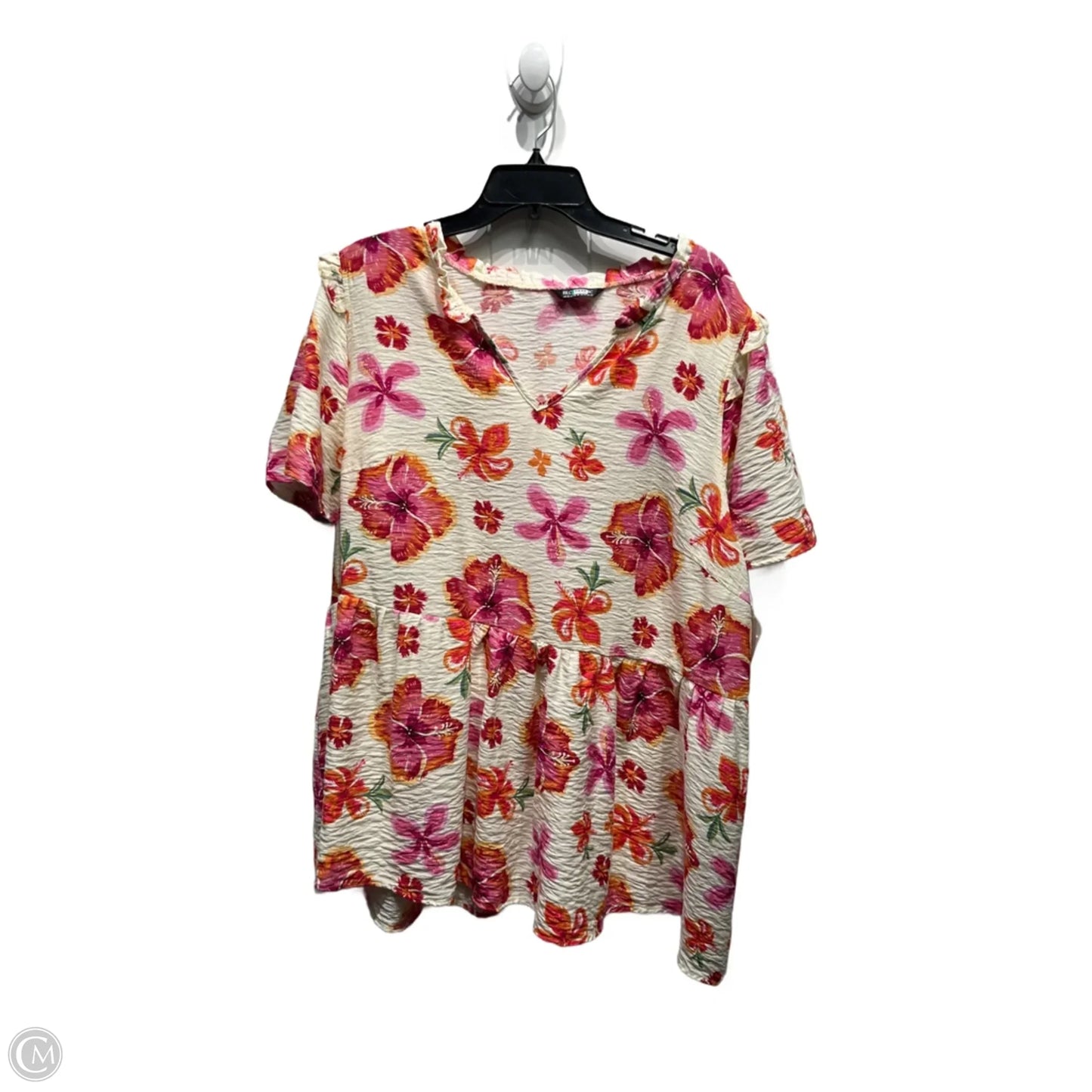 Top Short Sleeve By bloomchic In Cream & Pink, Size: 22