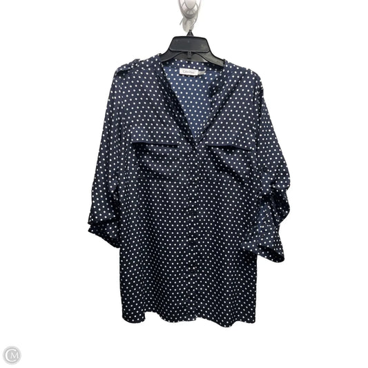 Top Long Sleeve By Calvin Klein In Blue & White, Size: Xxl