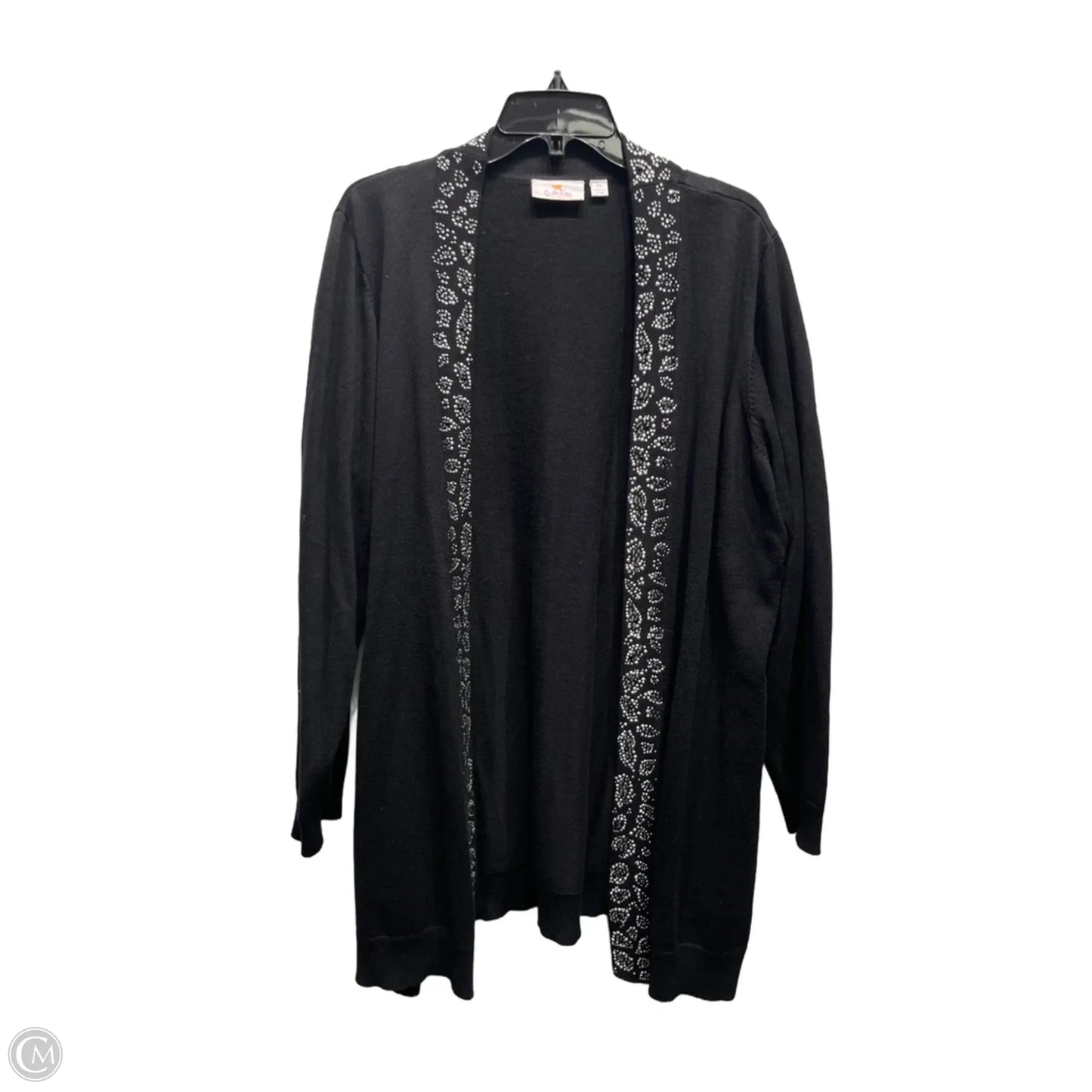 Sweater Cardigan By Quaker Factory In Black & Silver, Size: 2x