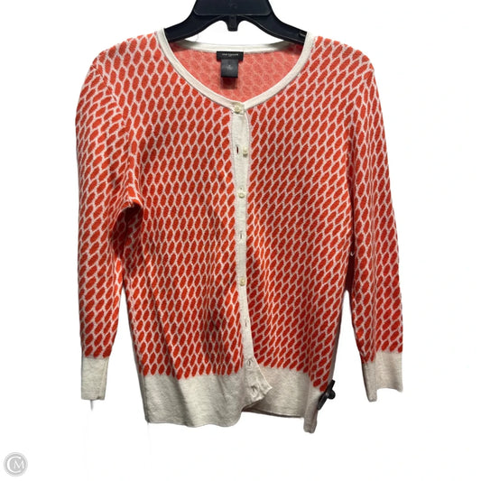 Sweater Cardigan By Ann Taylor In Orange & White, Size: M