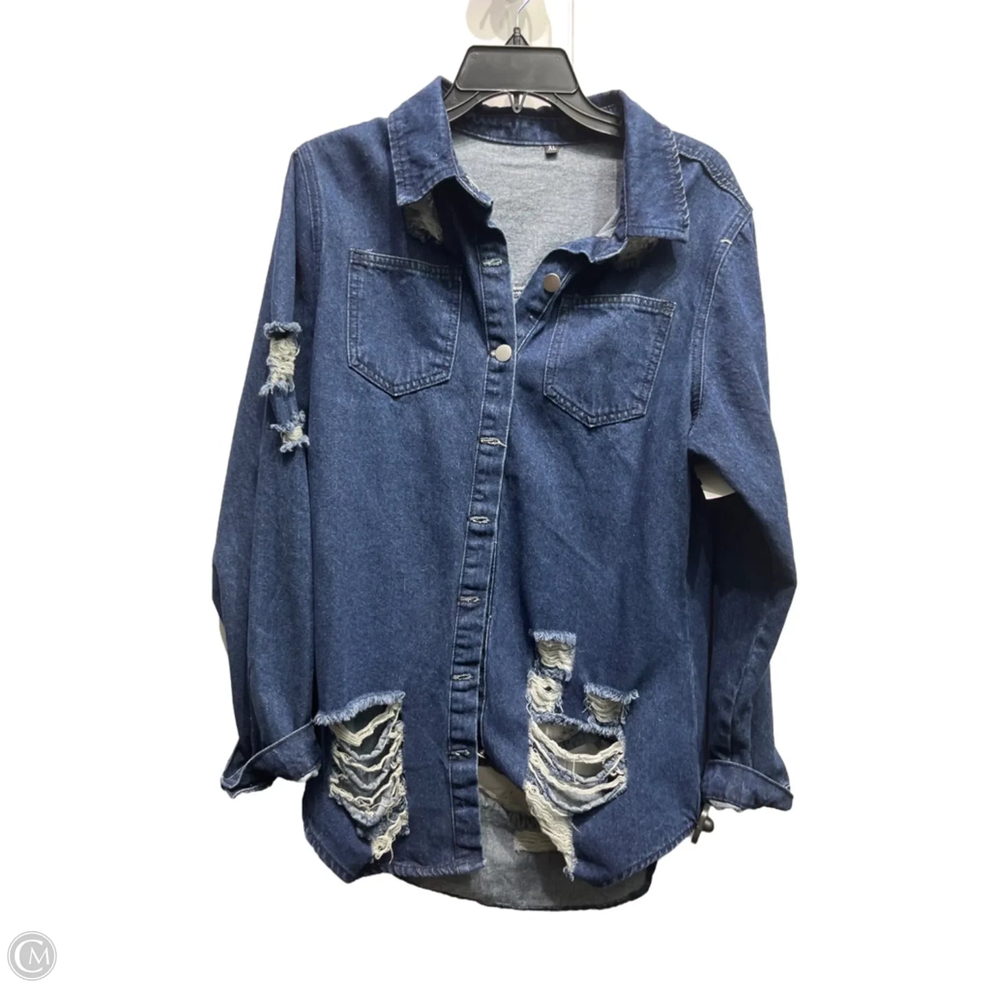 Jacket Shirt By Clothes Mentor In Blue Denim, Size: Xl