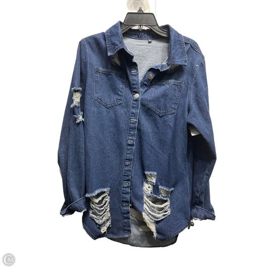 Jacket Shirt By Clothes Mentor In Blue Denim, Size: Xl