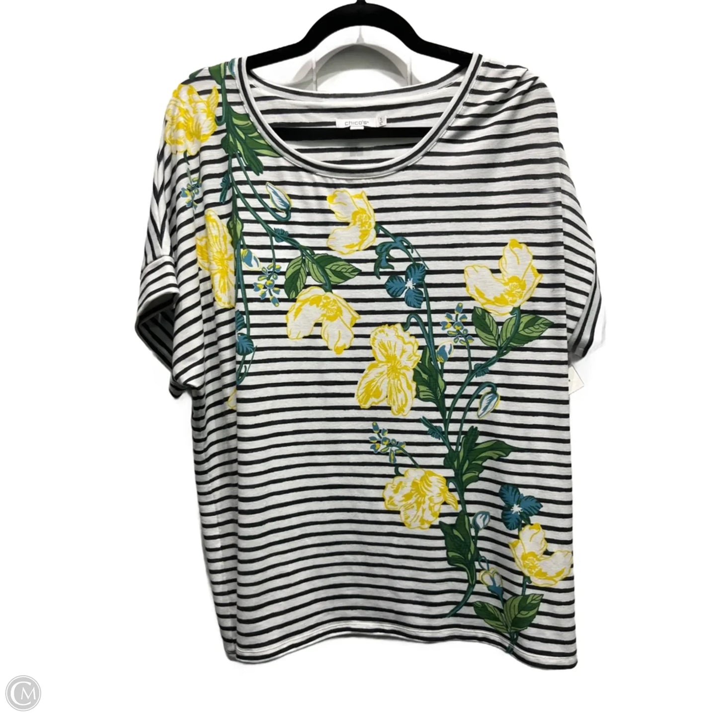 Top Short Sleeve By Chicos In Black & Yellow, Size: Xl