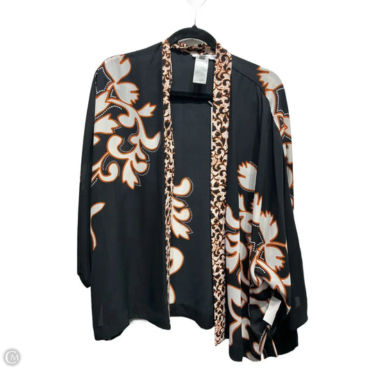 Cardigan By Chicos In Black & Orange, Size: Xl