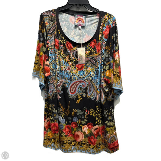 Top Short Sleeve By Johnny Was In Black & Red, Size: 3x