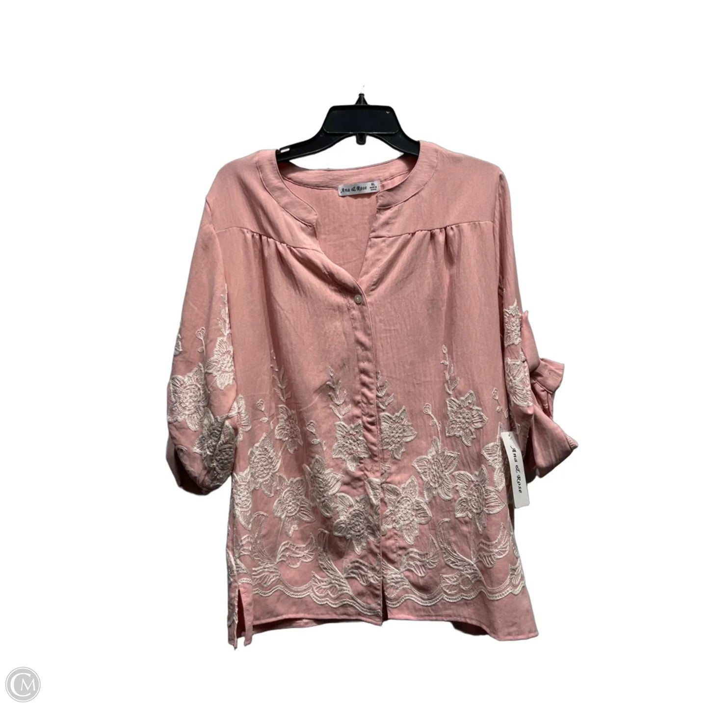 Top Short Sleeve By ANA l ROSE  In Pink & White, Size: Xl