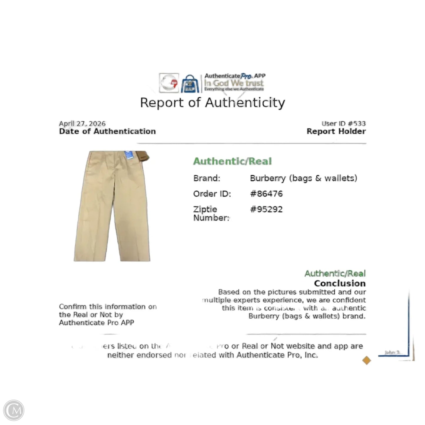 Pants Luxury Designer By Burberry In Tan, Size: 0
