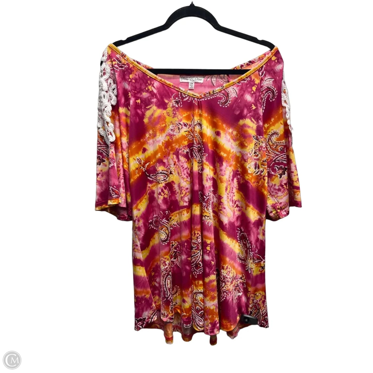 Top Short Sleeve By STEM AND VINE In Orange & Pink, Size: 2x