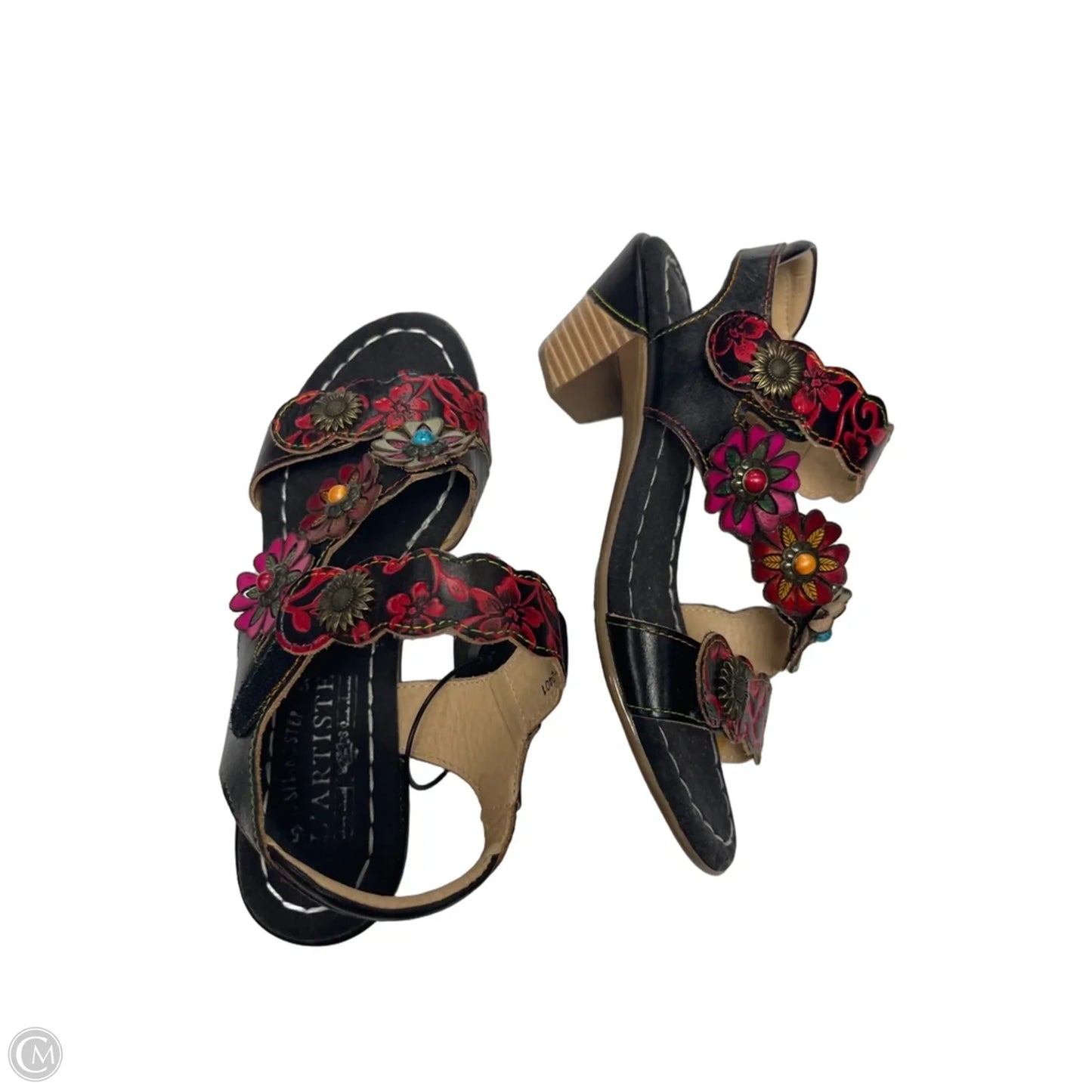 Sandals Heels Block By Spring Step In Black & Red, Size: 7.5