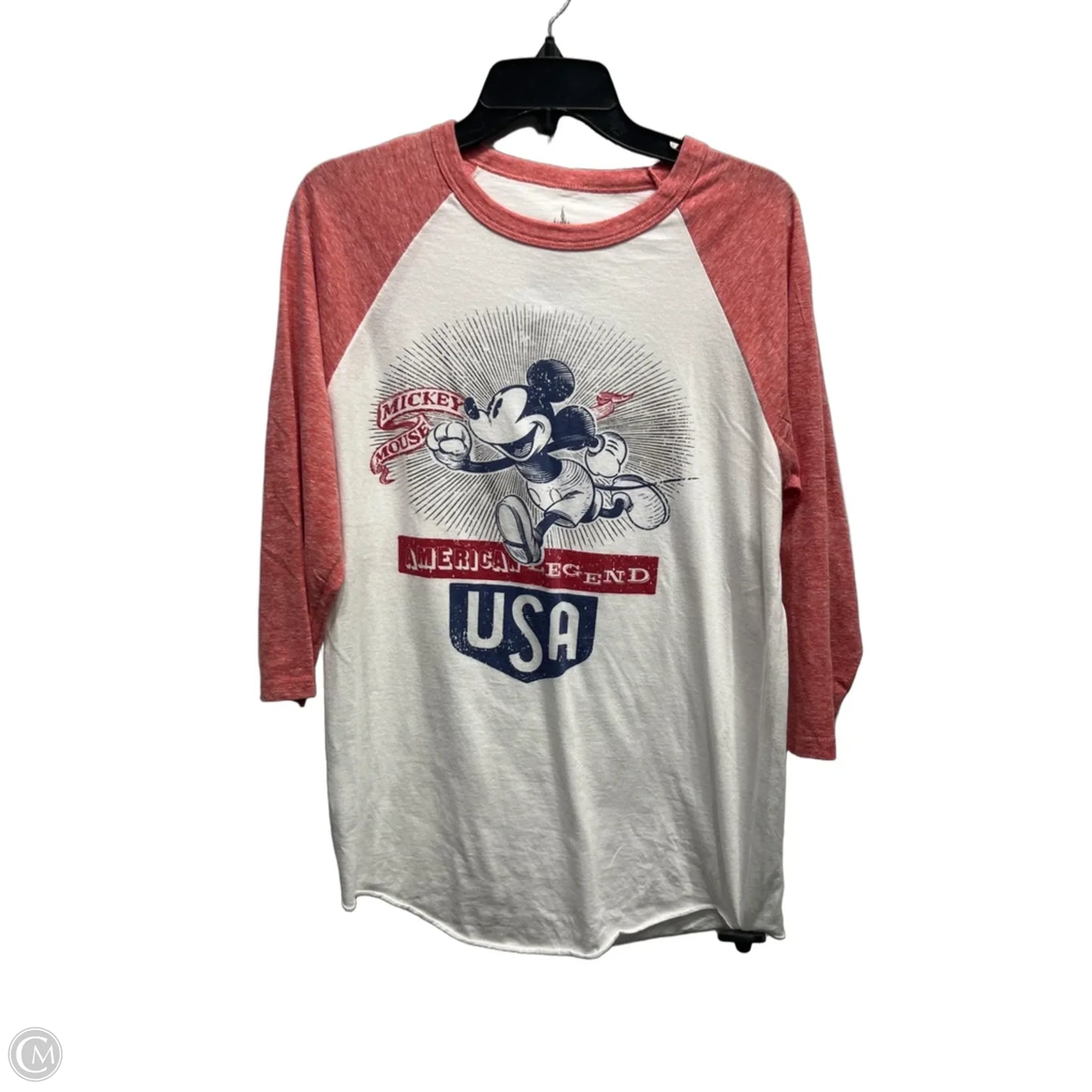 Top 3/4 Sleeve By Disney In Red & White, Size: M