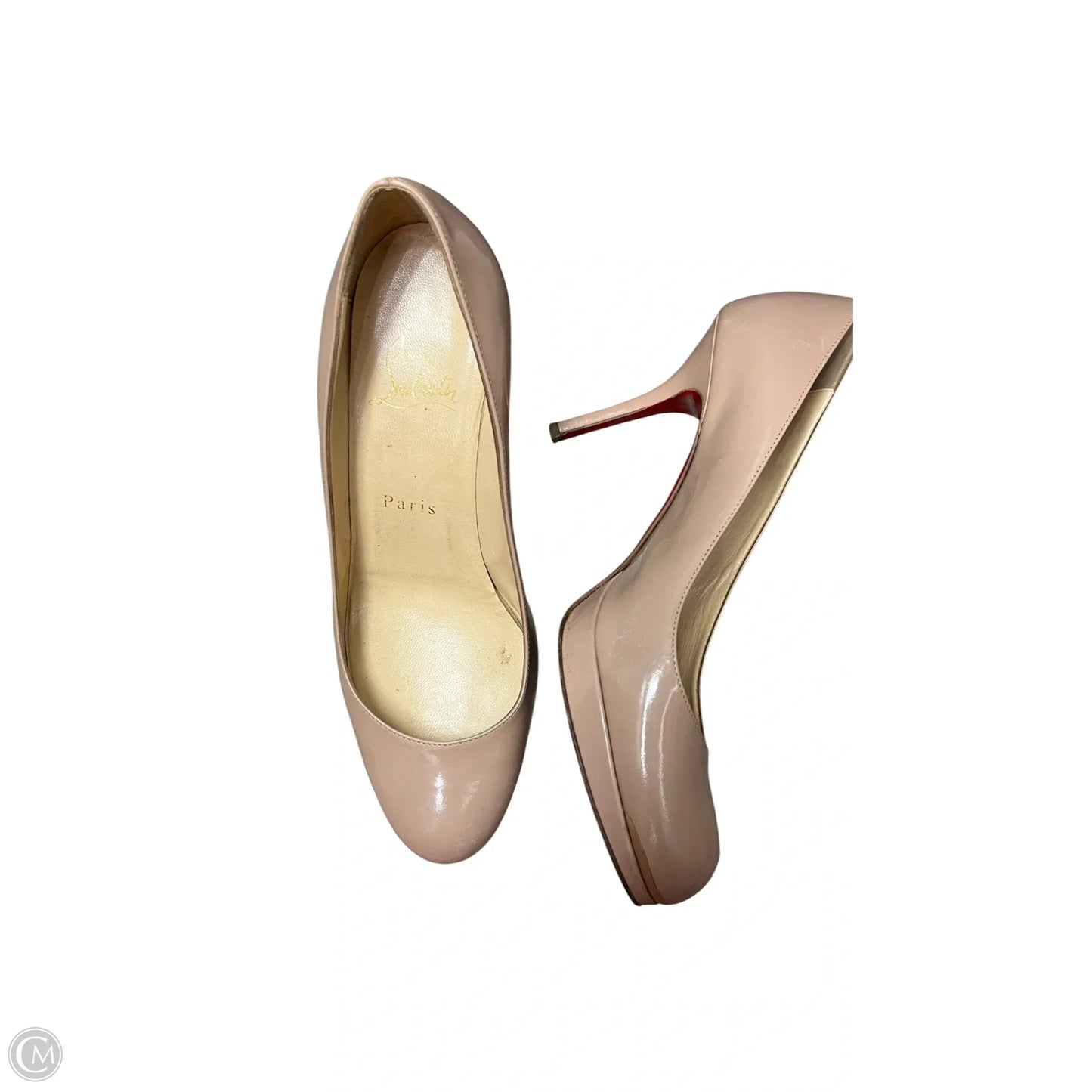 Shoes Luxury Designer By Christian Louboutin In Tan, Size: 7.5