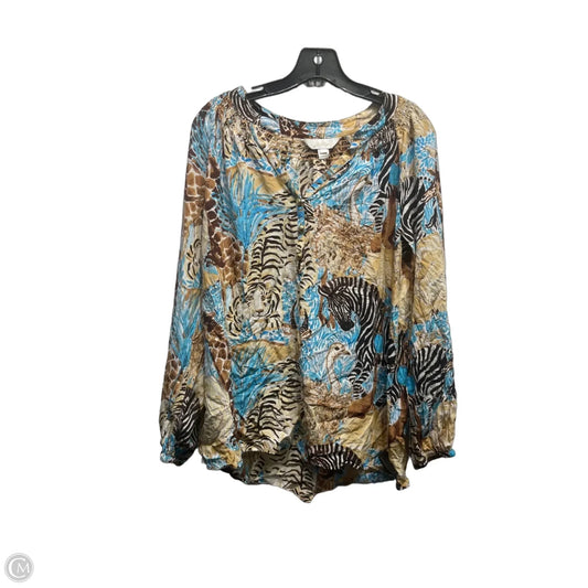 Top Long Sleeve Designer By Lilly Pulitzer In Blue & Cream, Size: L