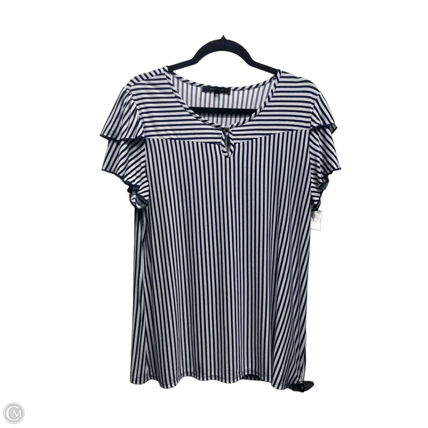 Top Short Sleeve By Atelier In Blue & White, Size: Xl