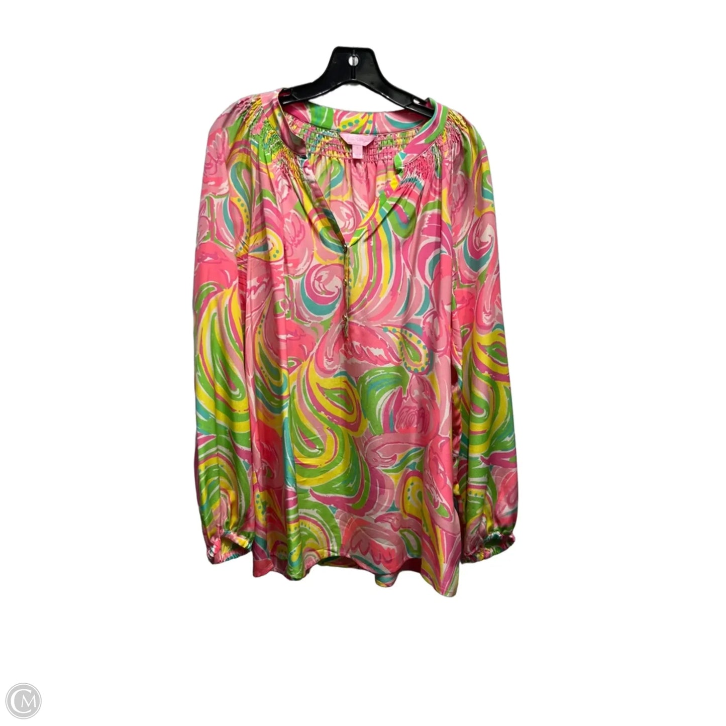 Top Long Sleeve Designer By Lilly Pulitzer In Green & Pink, Size: L