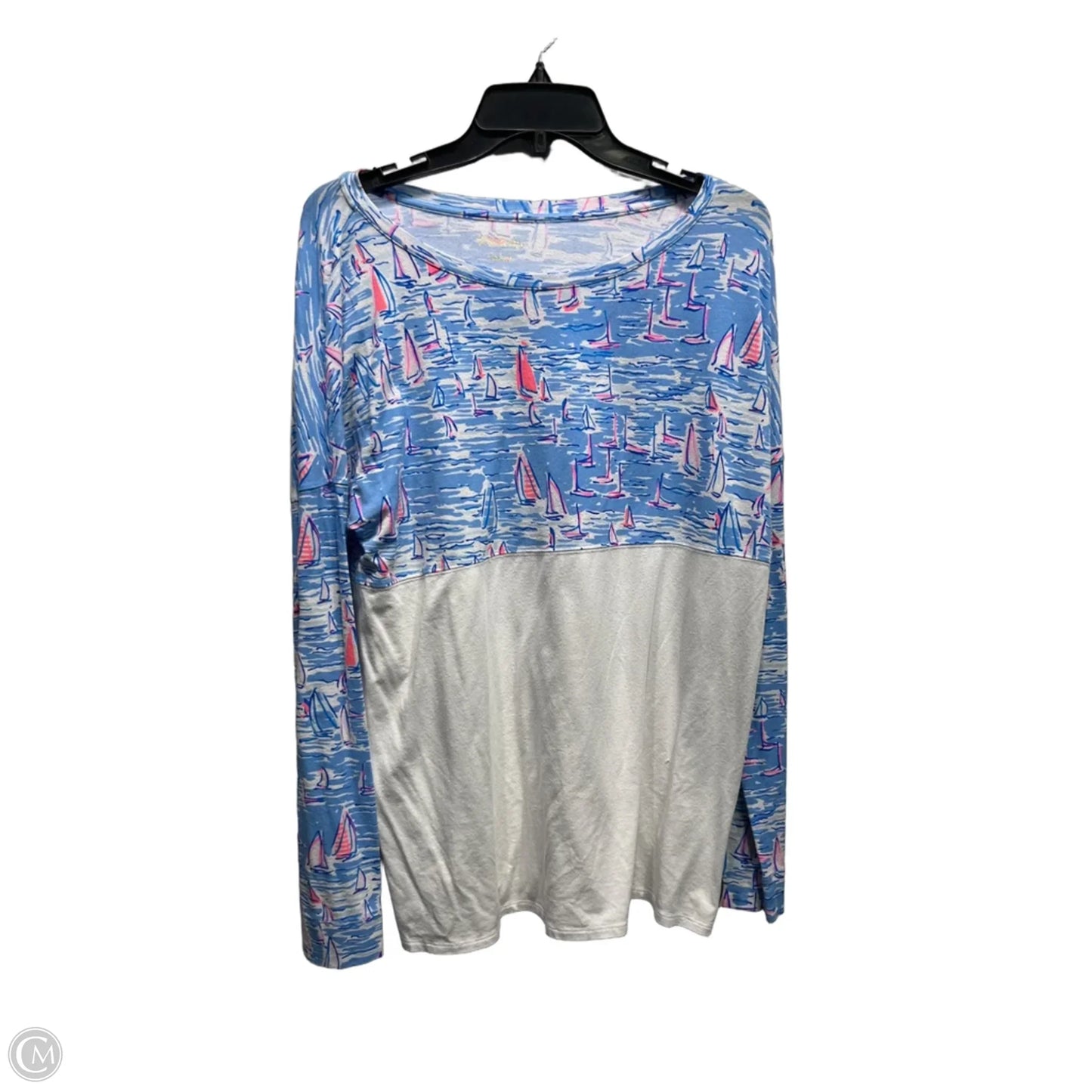 Top Long Sleeve Designer By Lilly Pulitzer In Blue & White, Size: L