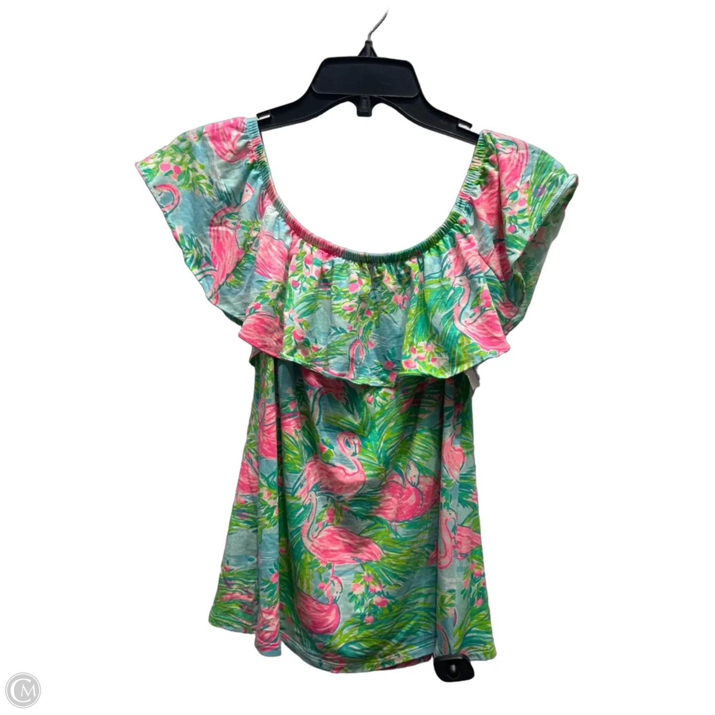 Top Short Sleeve Designer By Lilly Pulitzer In Green & Pink, Size: Xs