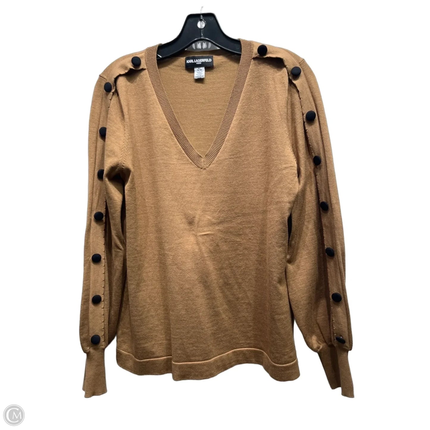 Top Long Sleeve Designer By Karl Lagerfeld In Brown, Size: M