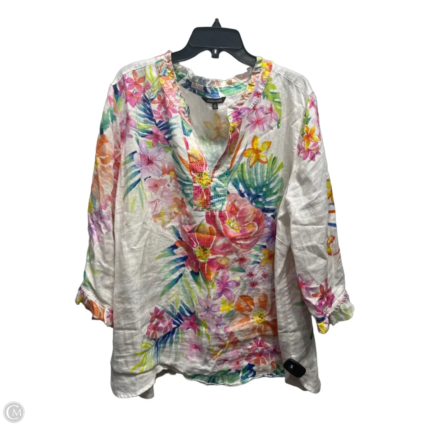 Top Long Sleeve By John Mark In Green & Pink, Size: 2x