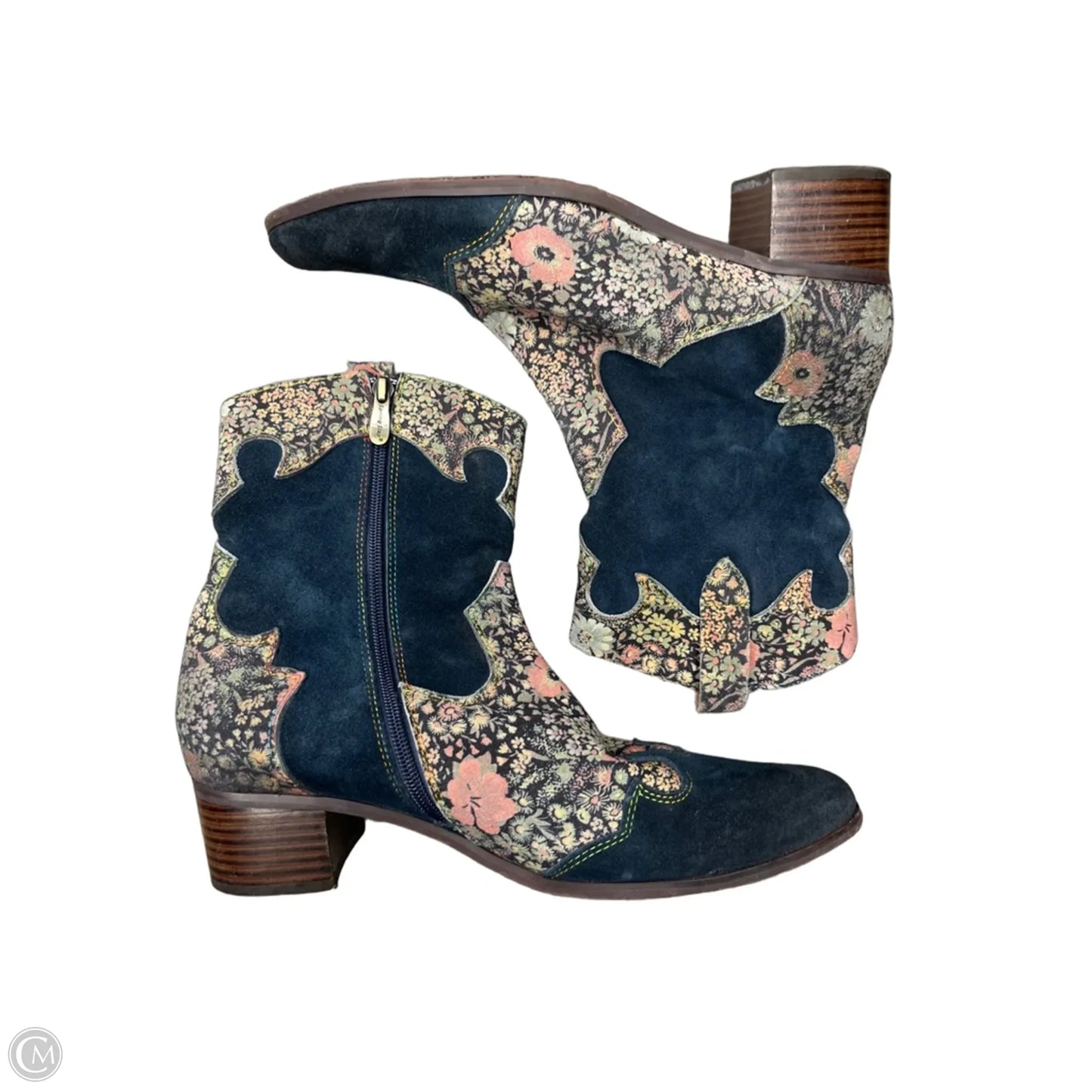 Boots Ankle Heels By Spring Step In Blue & Yellow, Size: 11
