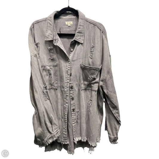 Tunic Long Sleeve By Pol In Grey Denim, Size: 2x