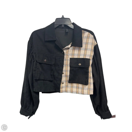 Jacket Shirt By Shein In Black & Tan, Size: S