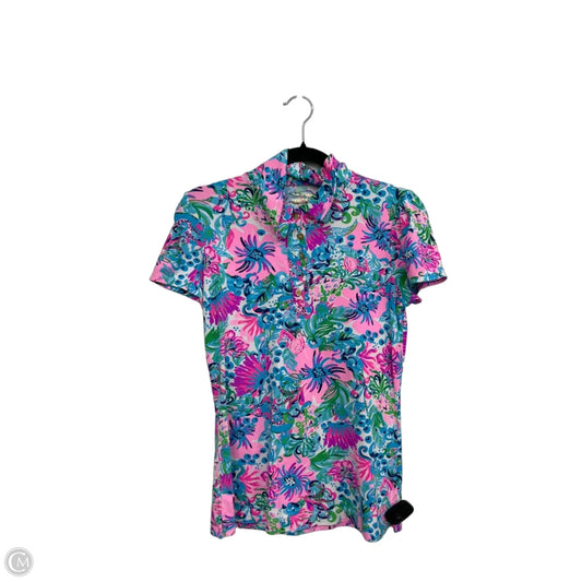 Top Short Sleeve Designer By Lilly Pulitzer In Pink & Purple, Size: S