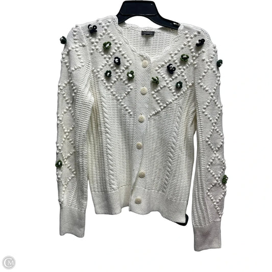 Sweater Cardigan By Talbots In Green & White, Size: M