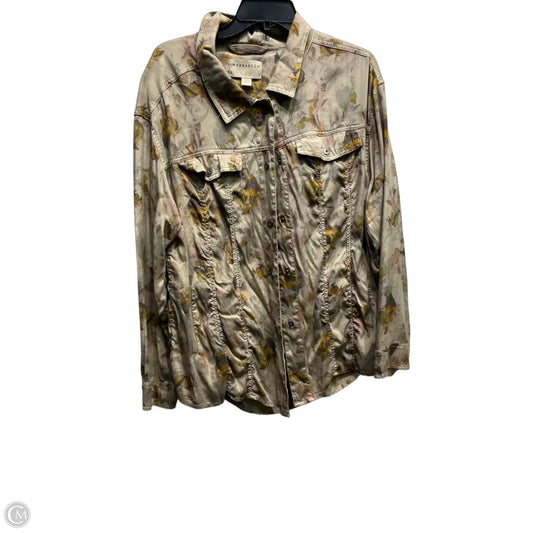 Jacket Shirt By Marrakech In Green & Yellow, Size: L