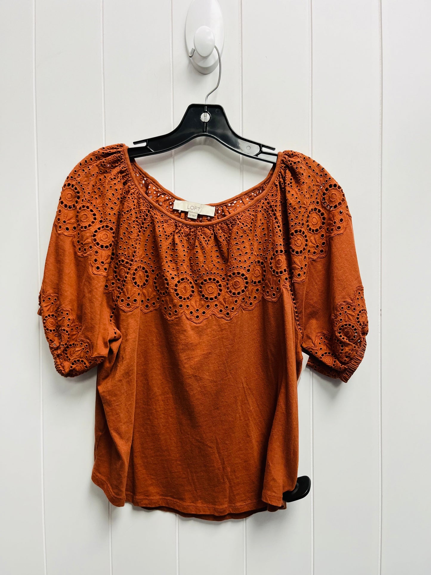 Brown Top Short Sleeve Loft, Size S