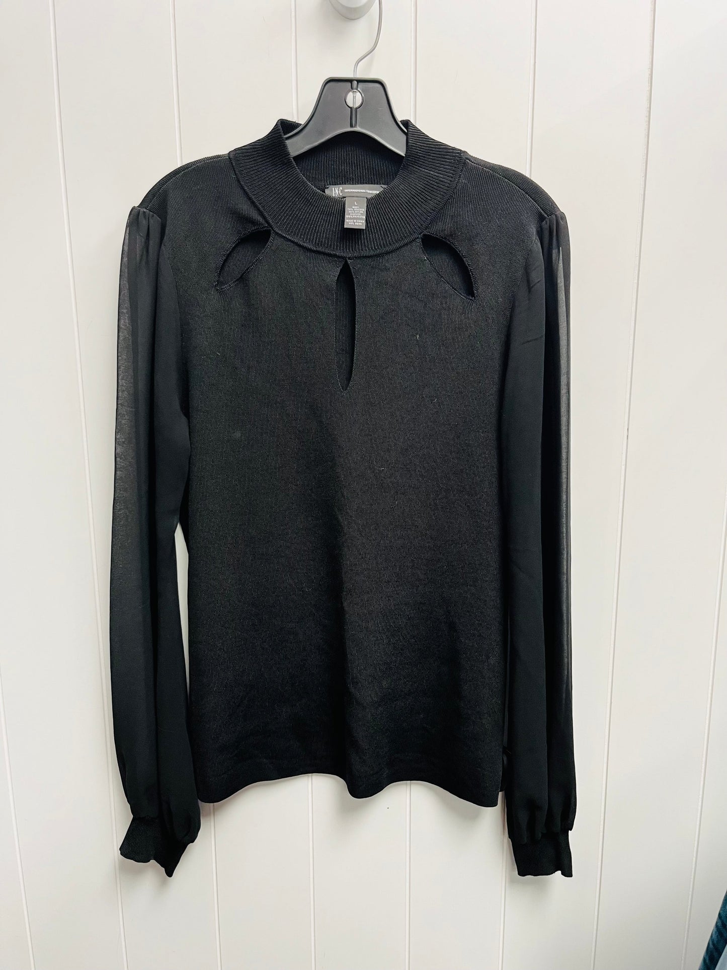 Top Long Sleeve By Inc In Black, Size: L