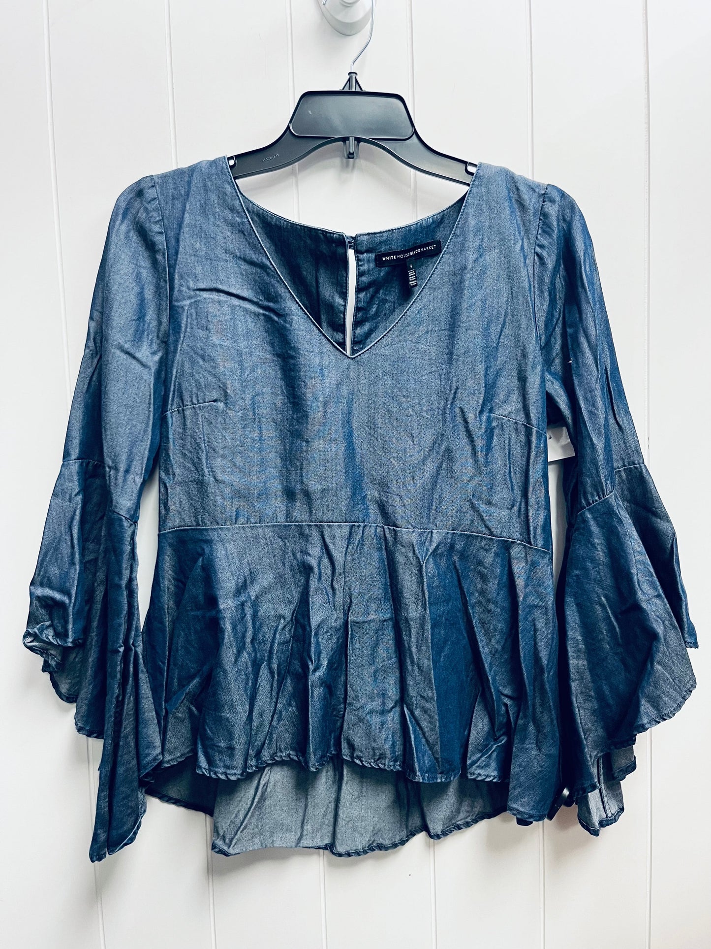 Top Long Sleeve By White House Black Market In Blue Denim, Size: 4