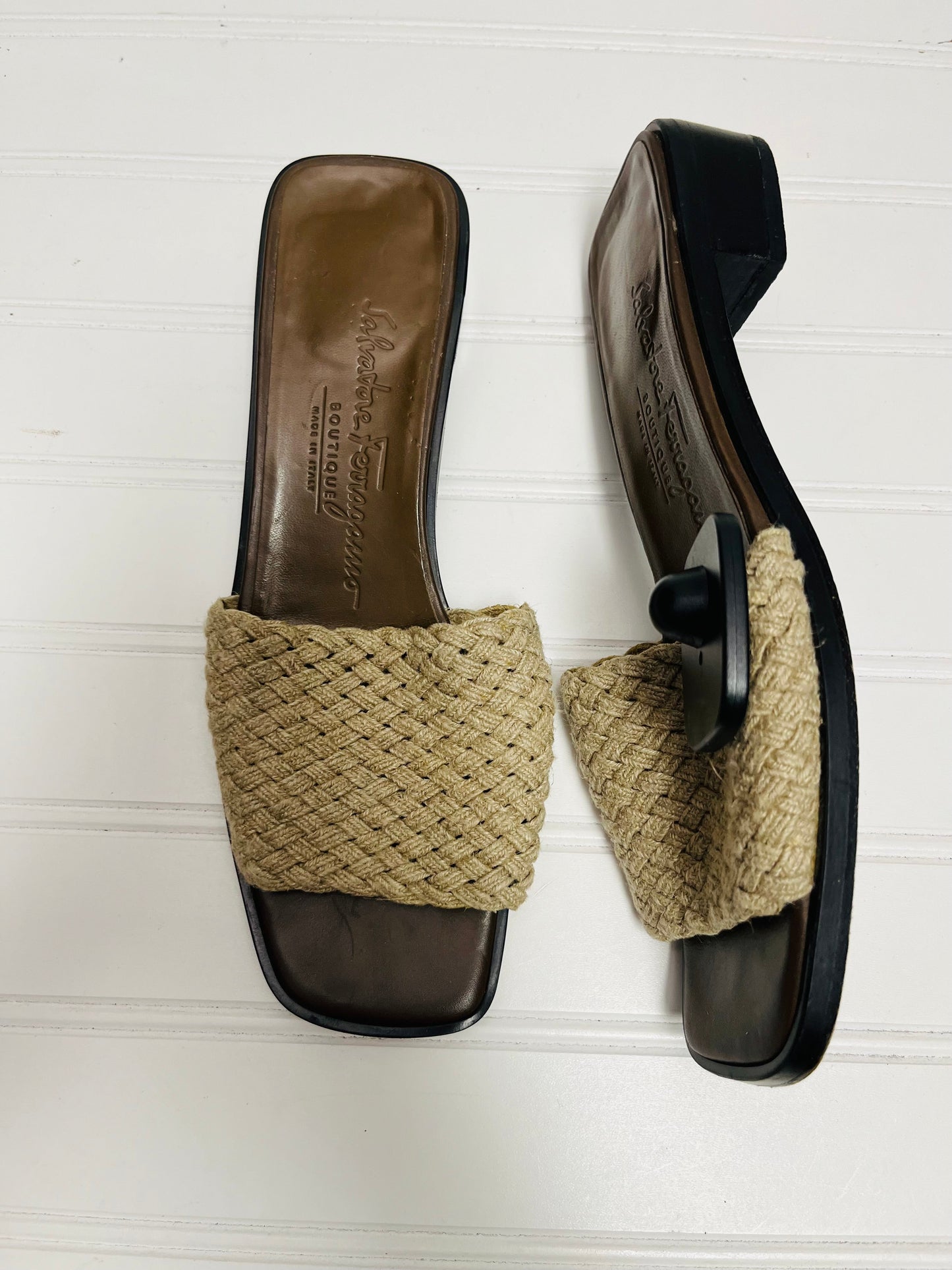 Brown Sandals Designer Ferragamo, Size 6.5