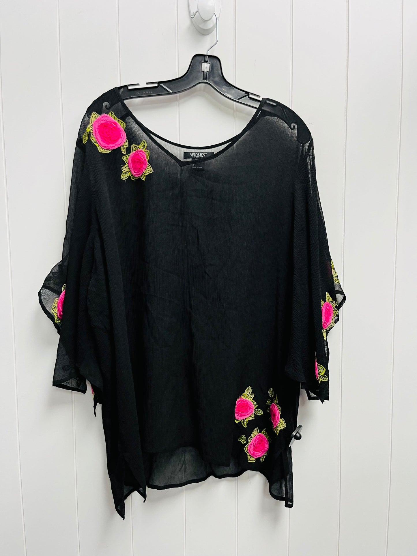 Blouse Short Sleeve By Karen Kane In Black & Pink, Size: 2x