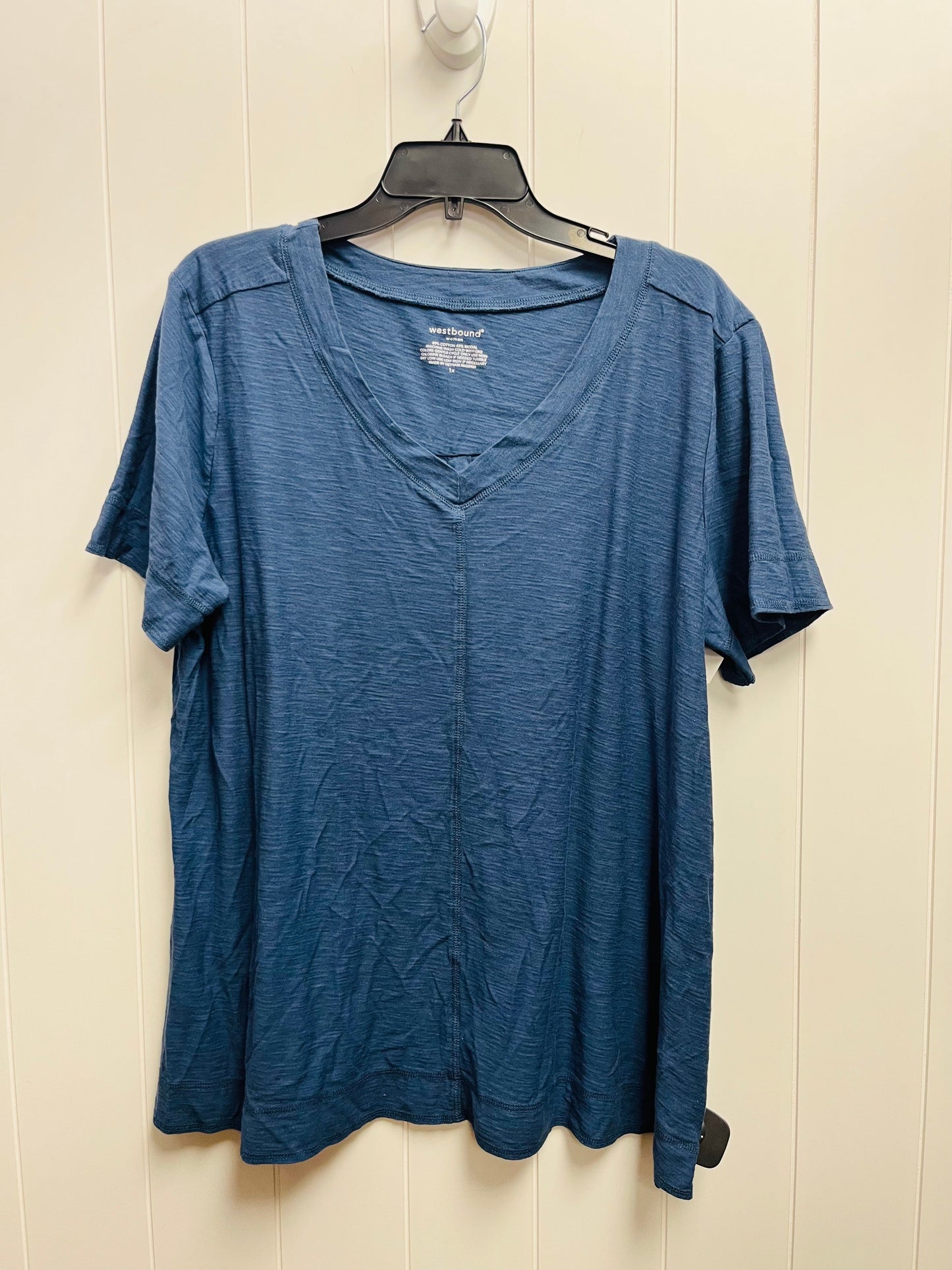 Top Short Sleeve Basic By West Bound In Blue, Size: 1x