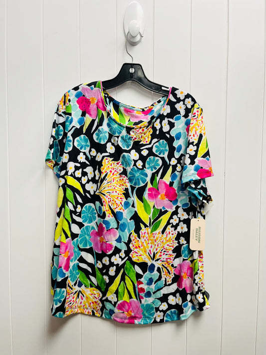 Top Short Sleeve By Allison Daley In Black & Pink, Size: 1x