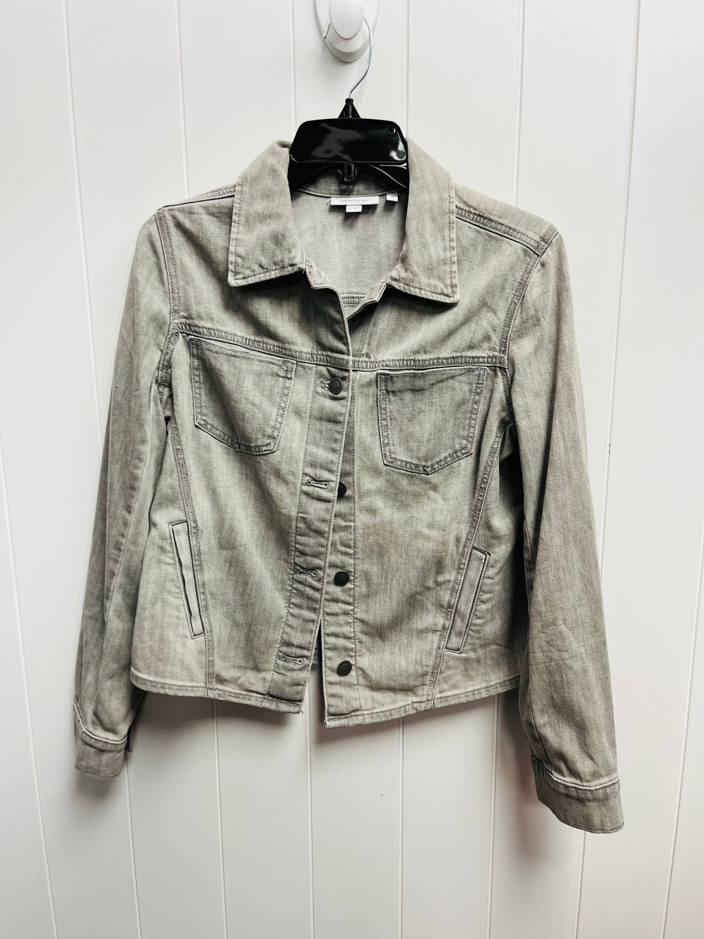 Jacket Denim By Chicos In Grey Denim, Size: S