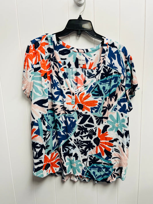 Top Short Sleeve By Nic + Zoe In Blue & Orange, Size: 1x