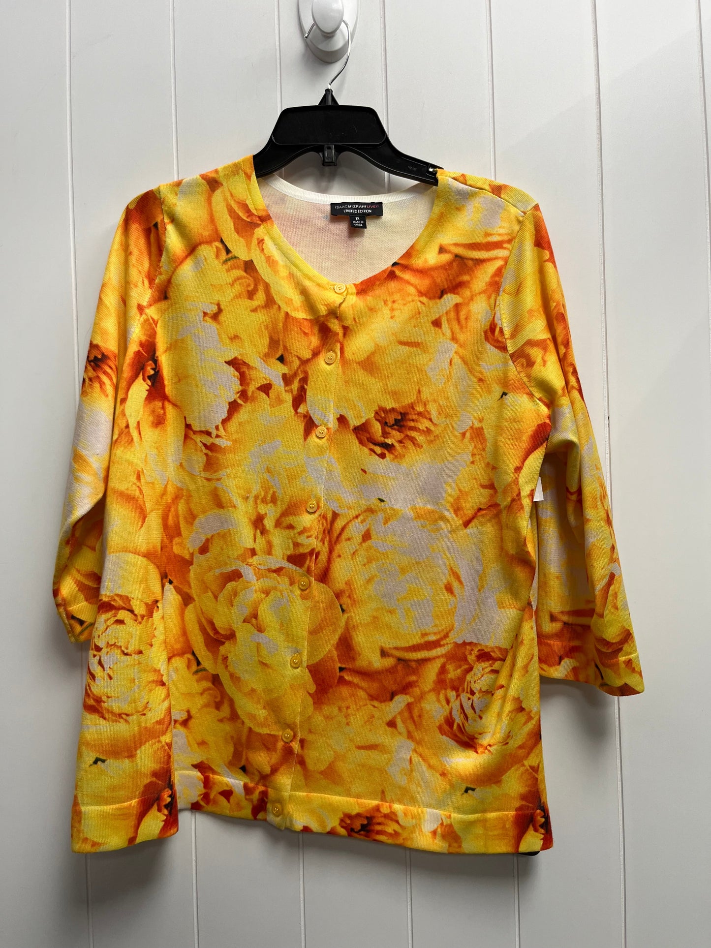 Sweater Cardigan By Isaac Mizrahi Live Qvc In Yellow, Size: 1x