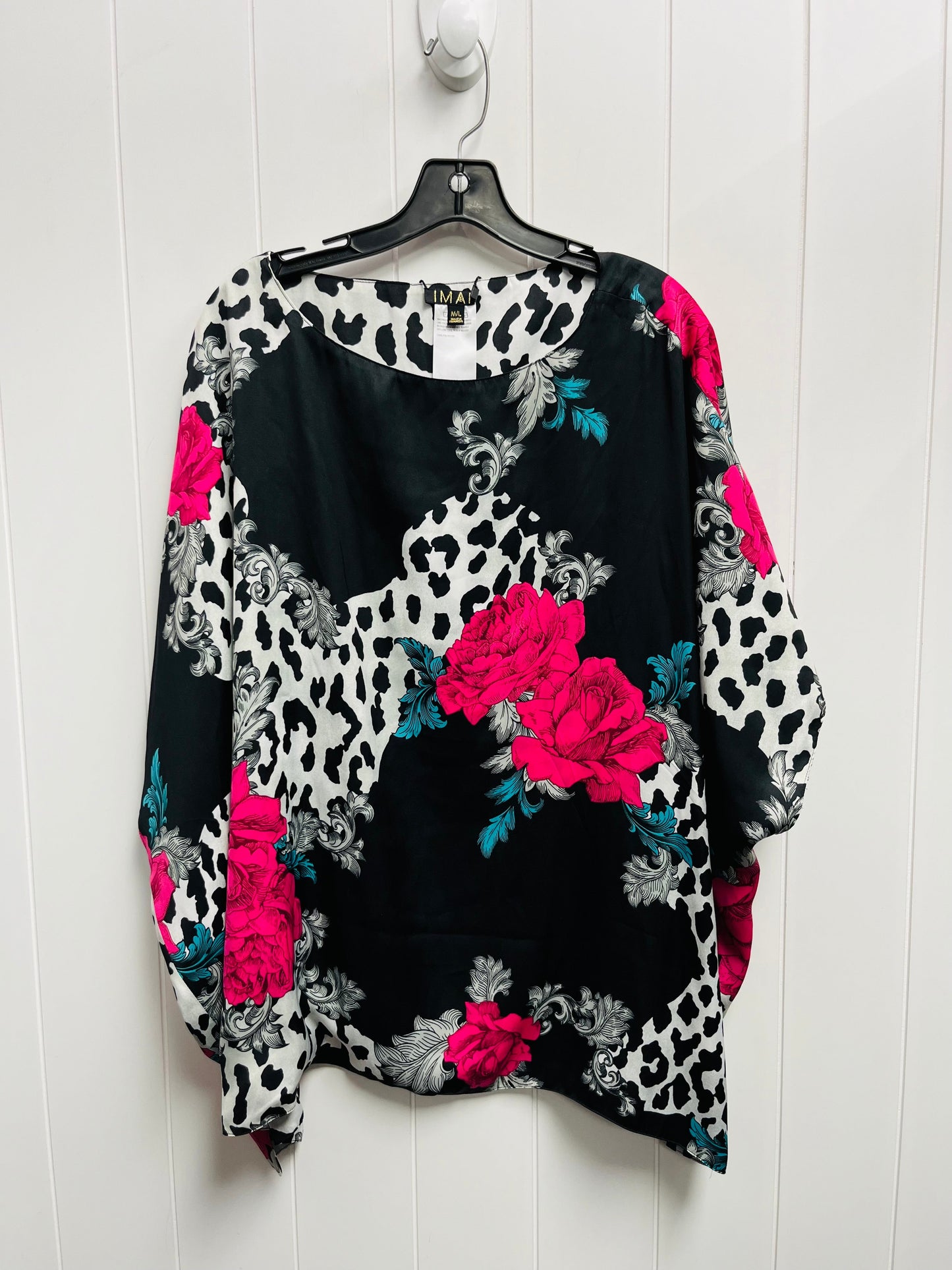 Blouse Short Sleeve By Iman Hsn In Black & Pink, Size: M