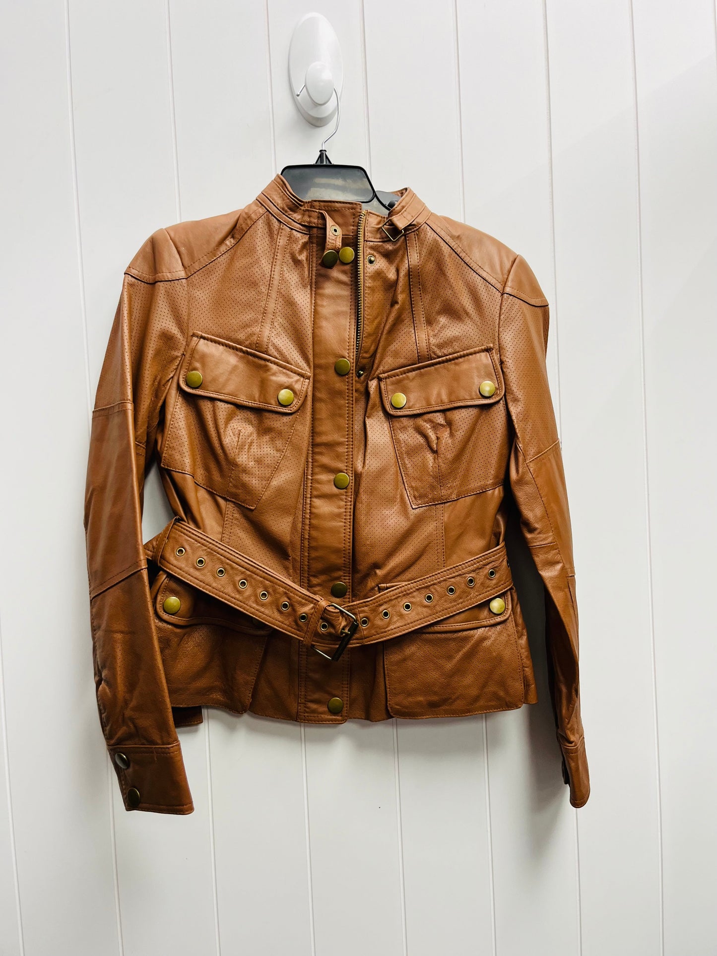 Jacket Leather By Gilli In Tan, Size: 10