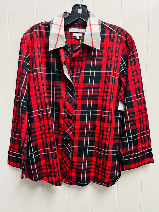 Top Long Sleeve By Foxcroft In Black & Red, Size: 8