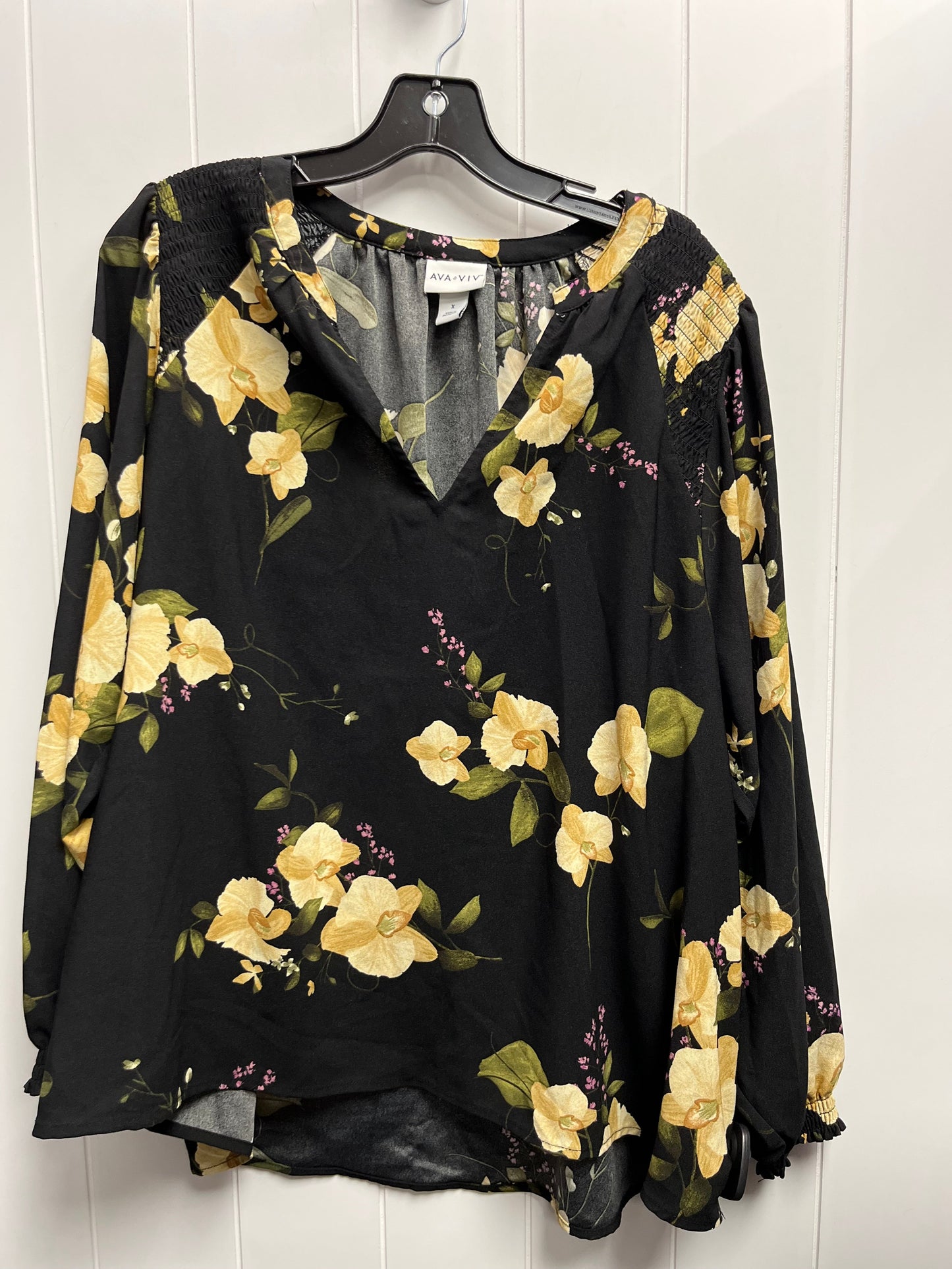 Top Long Sleeve By Ava & Viv In Black & Yellow, Size: Xl