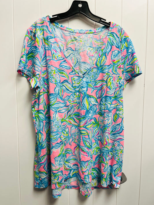 Top Short Sleeve Designer By Lilly Pulitzer In Blue & Pink, Size: Xl