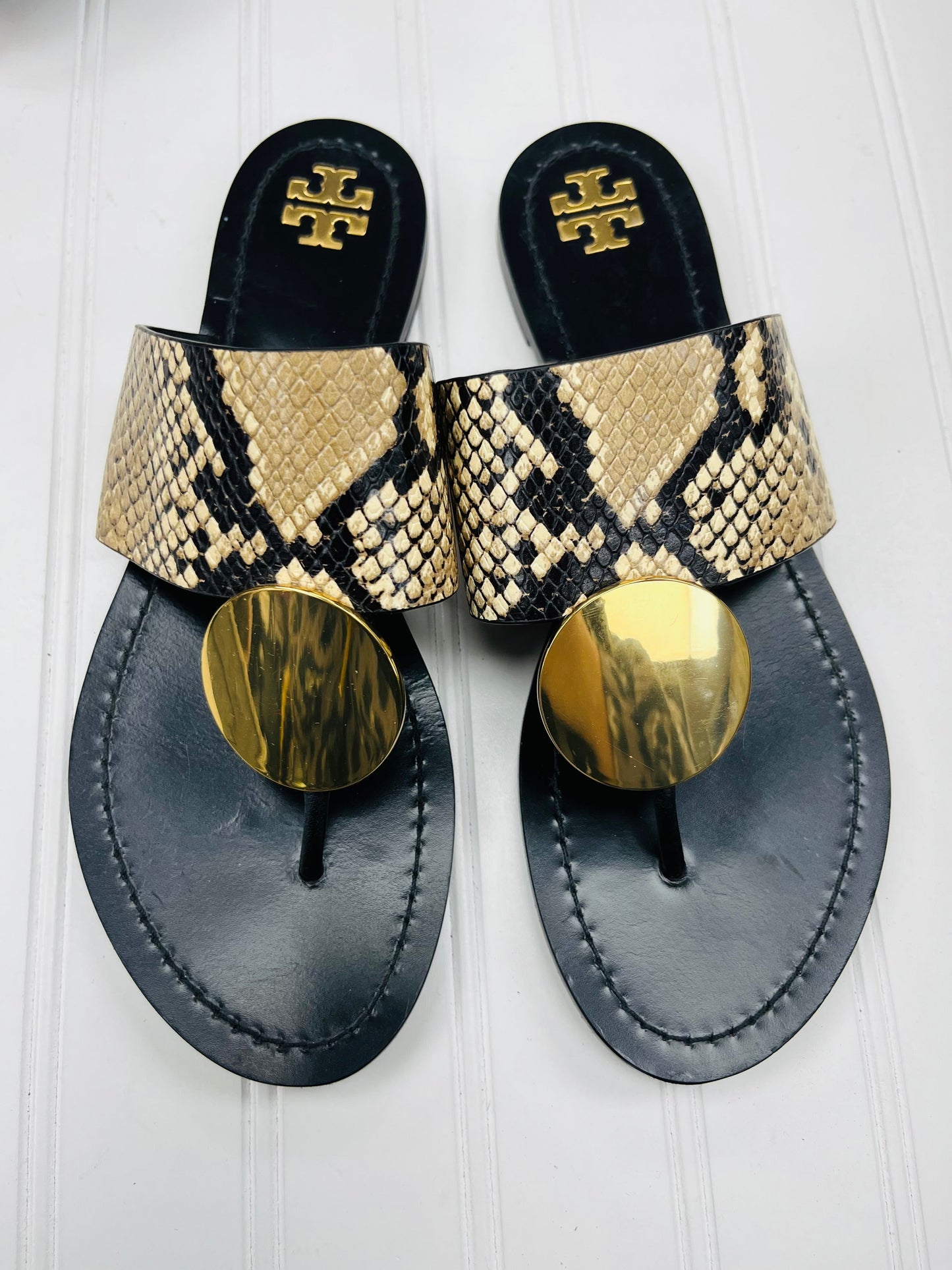 Sandals Designer By Tory Burch In Black & Cream, Size: 8.5