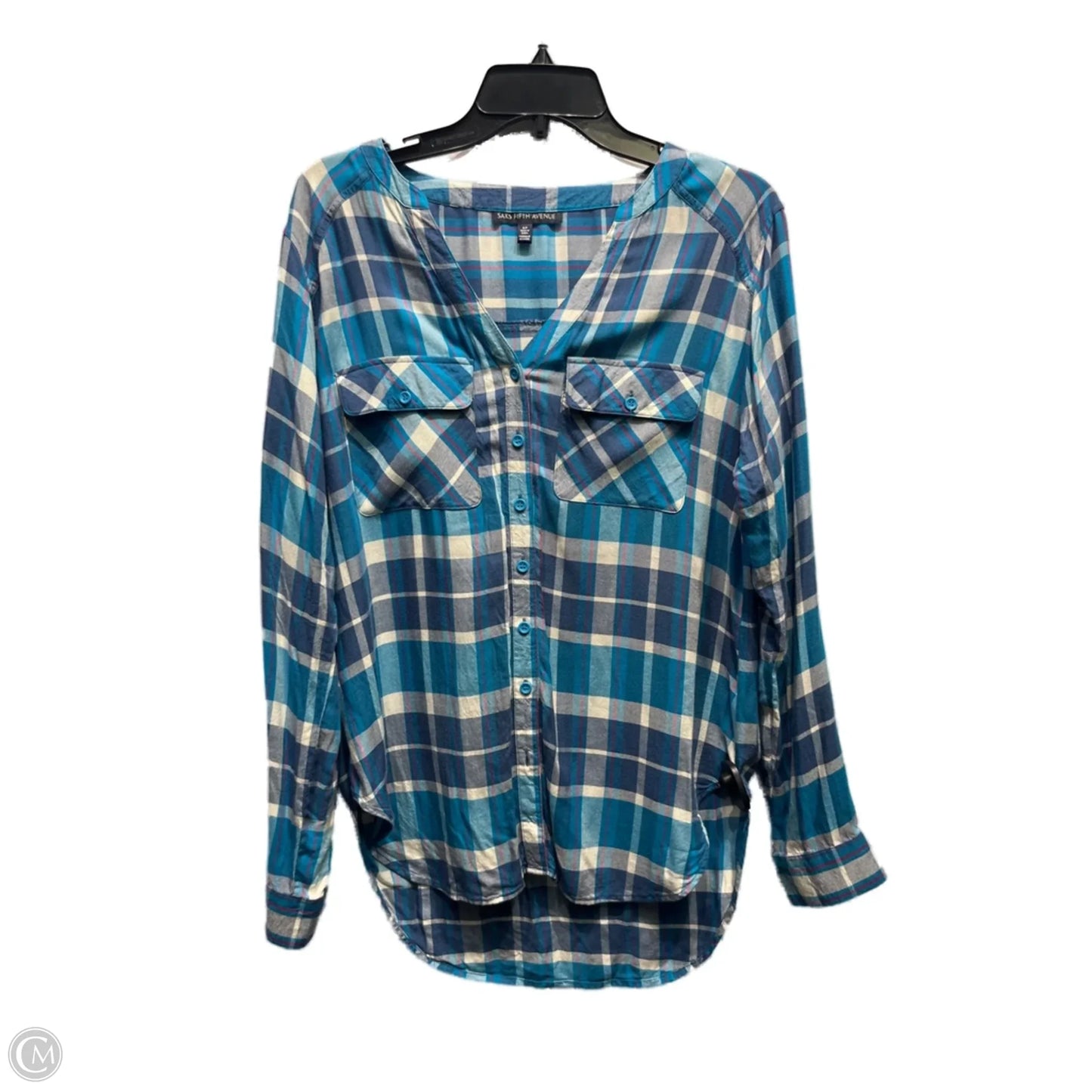 Top Long Sleeve By Saks Fifth Avenue In Blue & White, Size: S