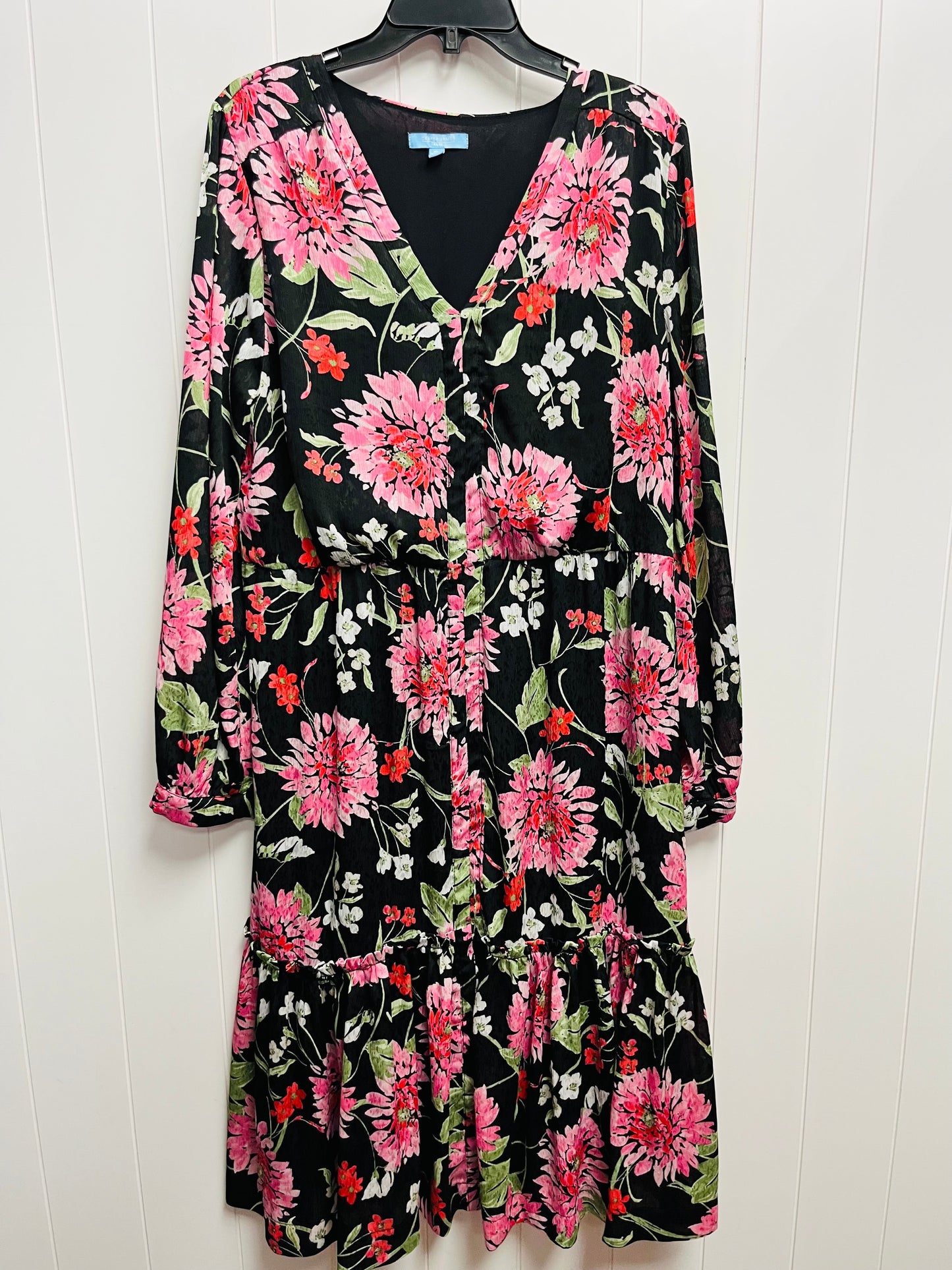 Dress Casual Midi By Draper James In Black & Pink, Size: Xl