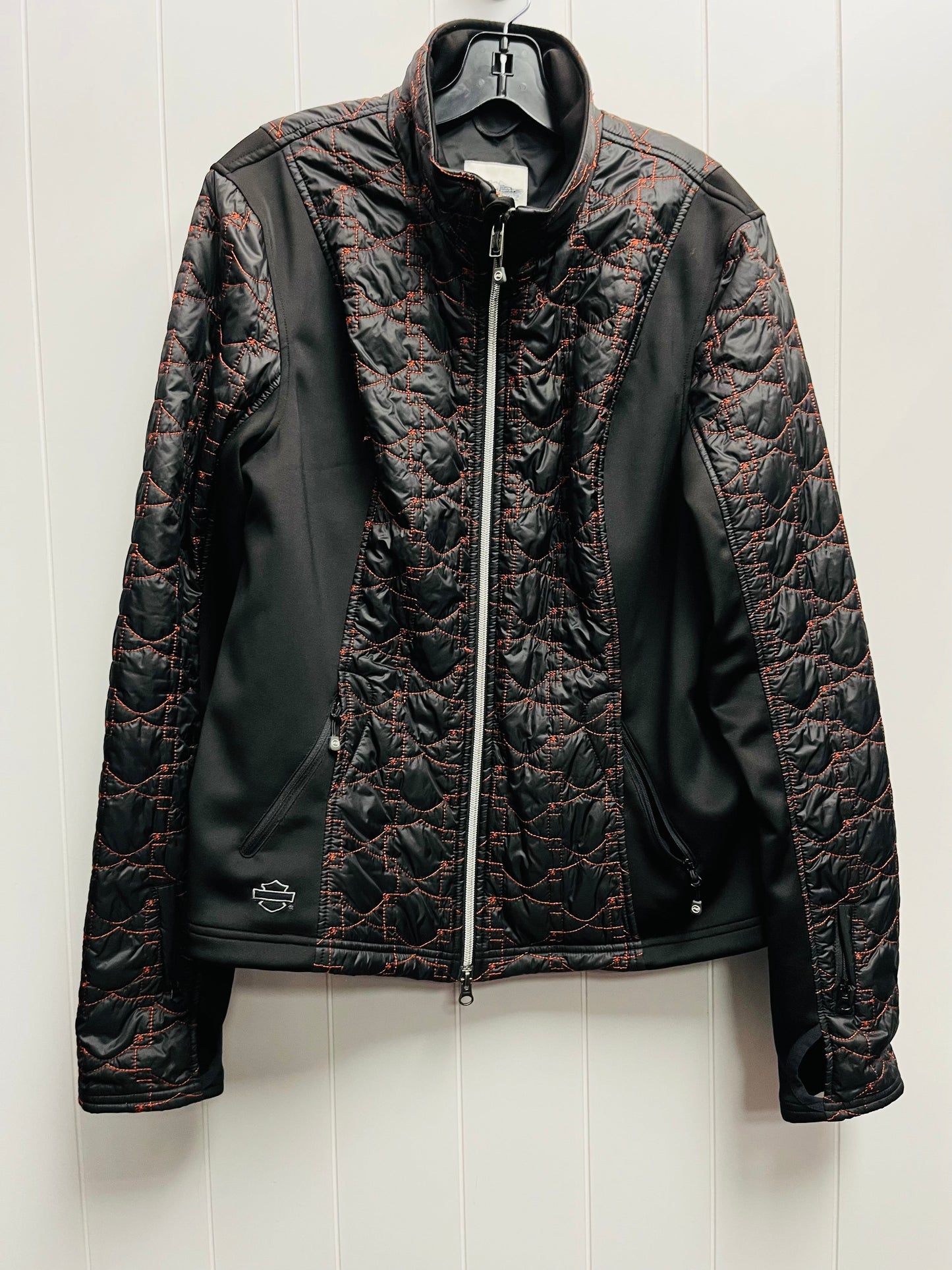 Jacket Puffer & Quilted By Harley Davidson In Black & Orange, Size: Xl